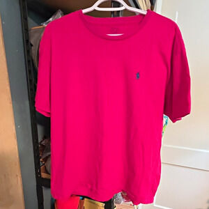 Polo Ralph Lauren Pink w/Blue Logo Polo Pony Crew Neck Short Sleeve Cotton Tee L
